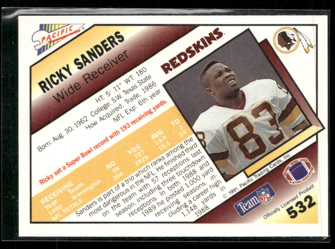 Ricky Sanders 1991 Pacific #532 Washington Redskins