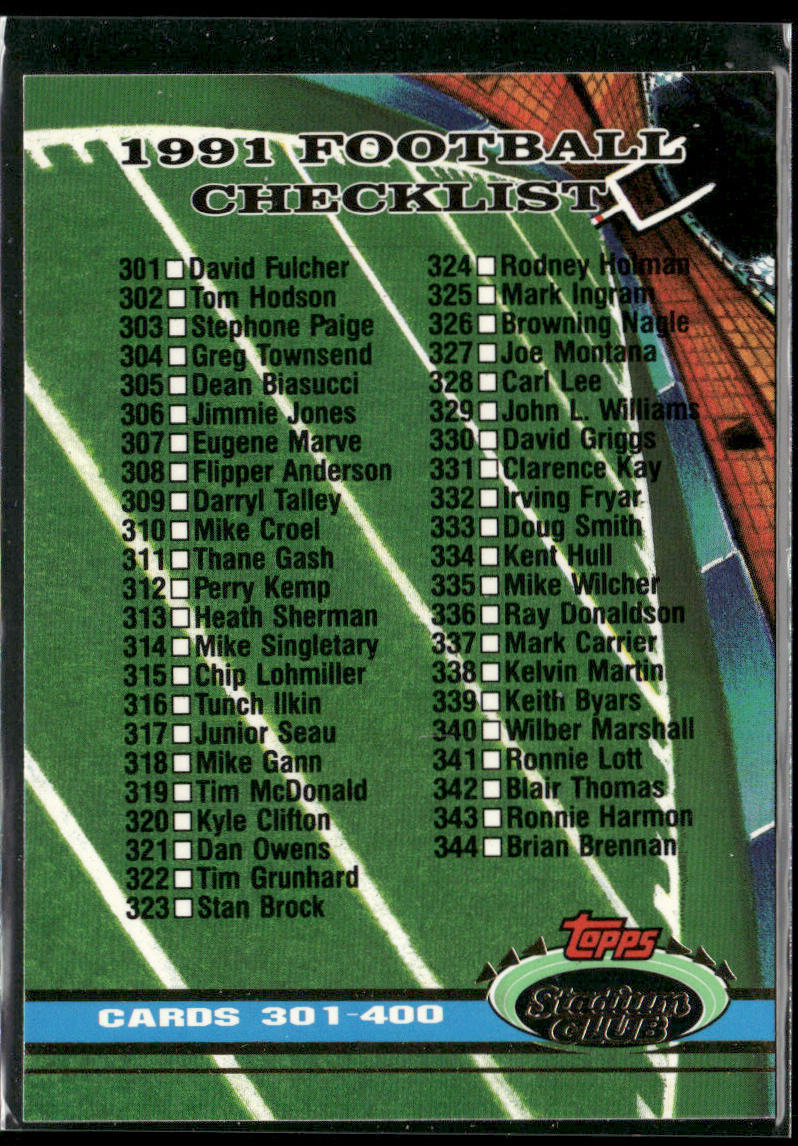 Checklist: 301-400 1991 Stadium Club #499a