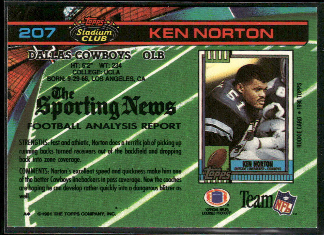 Ken Norton 1991 Stadium Club #207 Dallas Cowboys