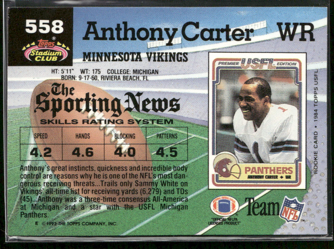 Anthony Carter 1992 Stadium Club #558 Minnesota Vikings