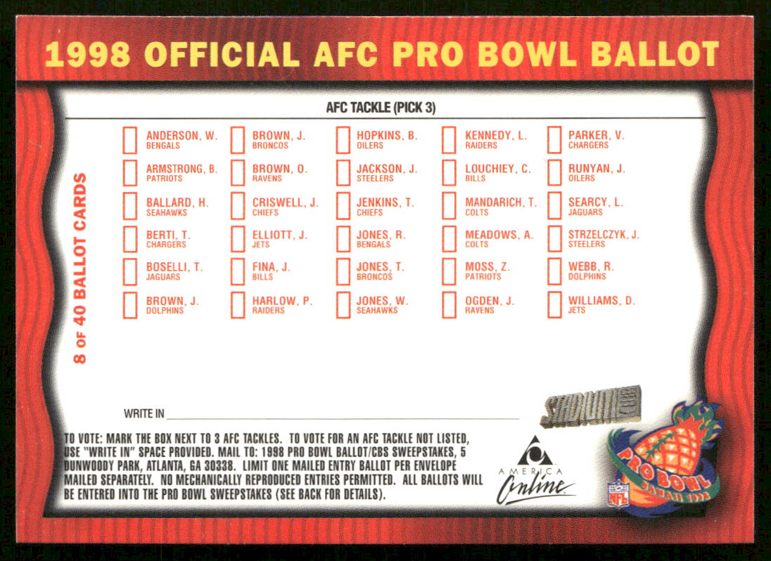 Pro Bowl Ballot: 1997 Stadium Club 1998 Official Pro Bowl Ballots #8