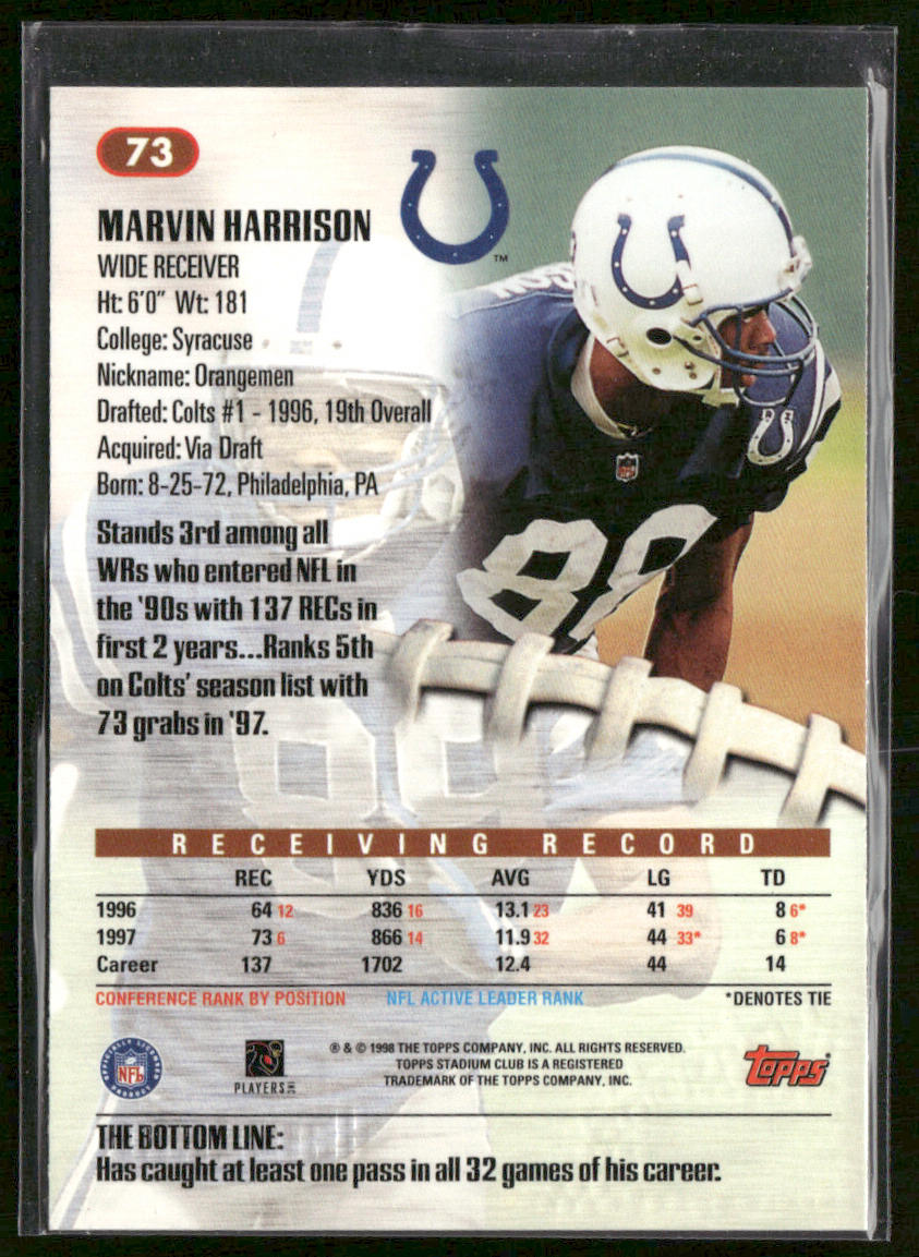 Marvin Harrison 1998 Stadium Club #73 Indianapolis Colts