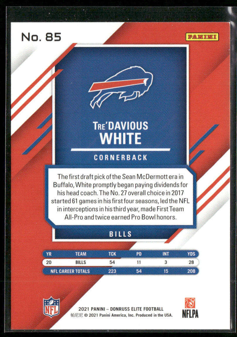 Tre'Davious White 2021 Donruss Elite #85 Buffalo Bills