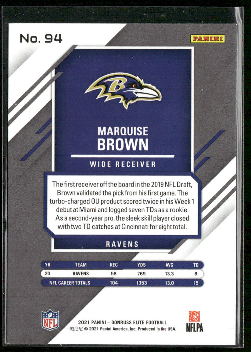 Marquise Brown 2021 Donruss Elite #94 Baltimore Ravens