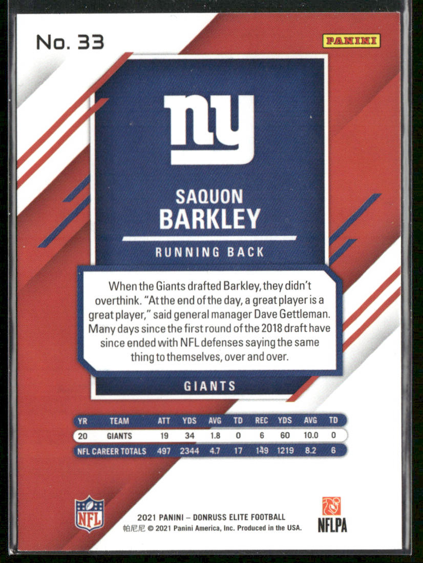 Saquon Barkley 2021 Donruss Elite #33 New York Giants