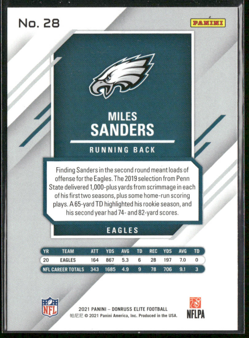 Miles Sanders 2021 Donruss Elite #28 Philadelphia Eagles