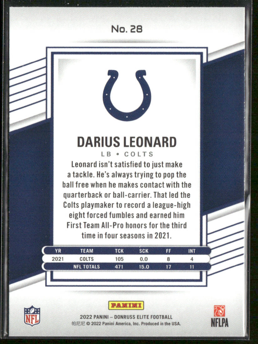 Darius Leonard 2022 Donruss Elite #28 Indianapolis Colts