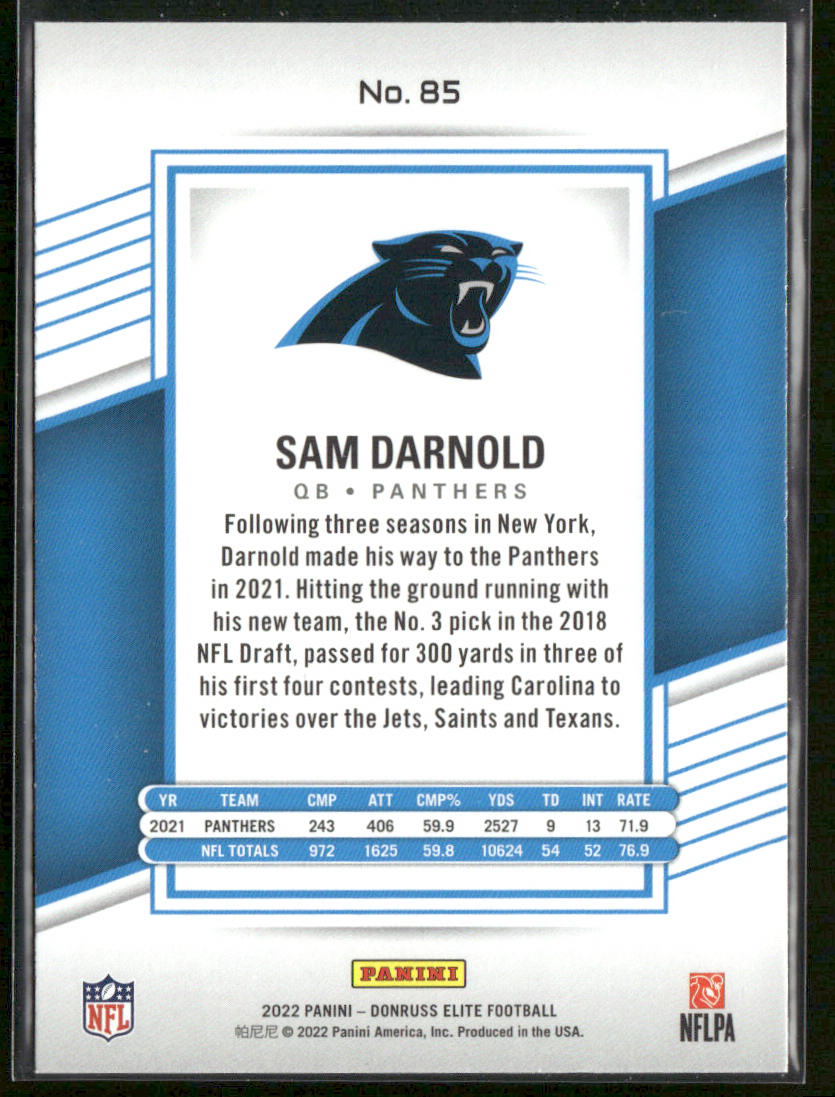 Sam Darnold 2022 Donruss Elite #85 Carolina Panthers