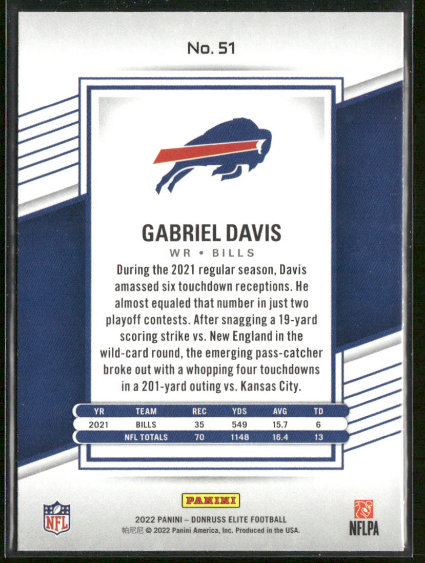Gabriel Davis 2022 Donruss Elite #51 Buffalo Bills