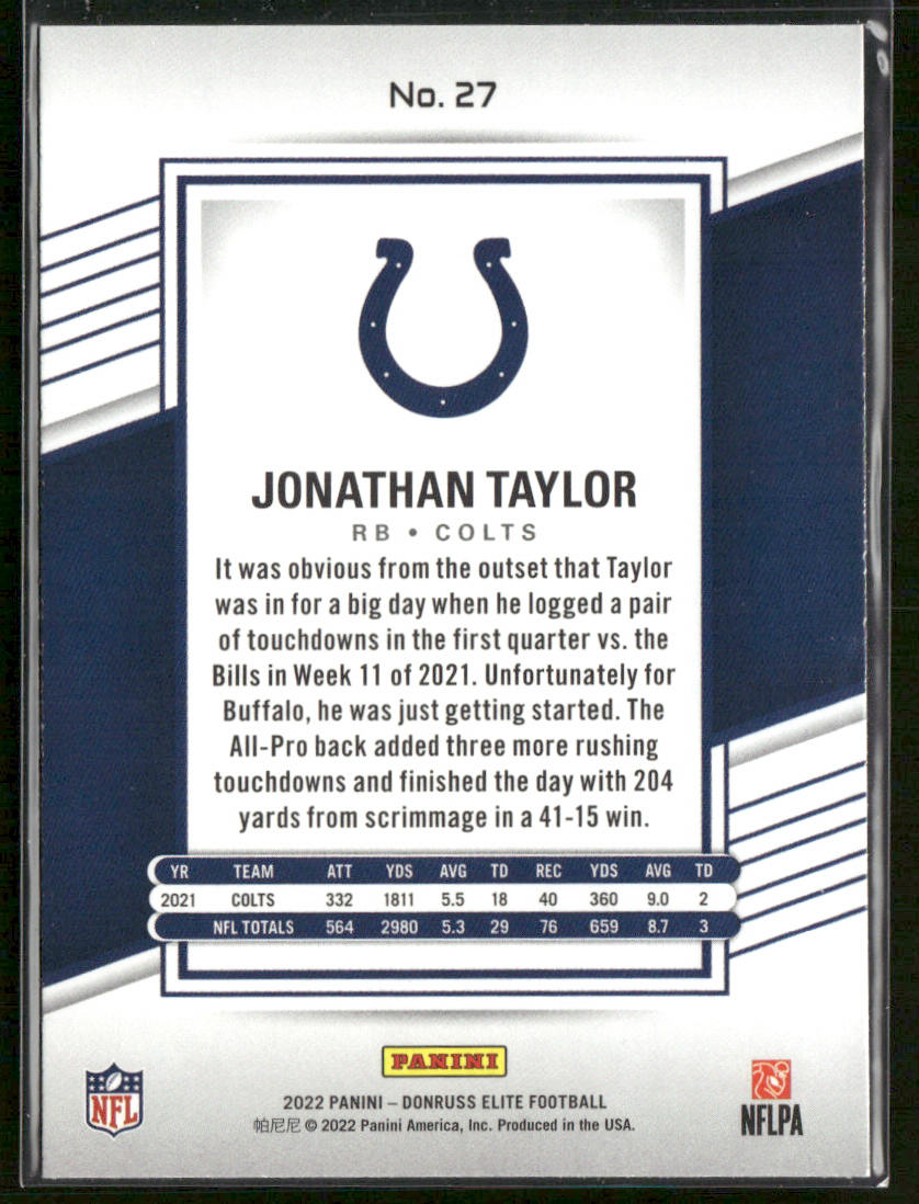 Jonathan Taylor 2022 Donruss Elite #27 Indianapolis Colts