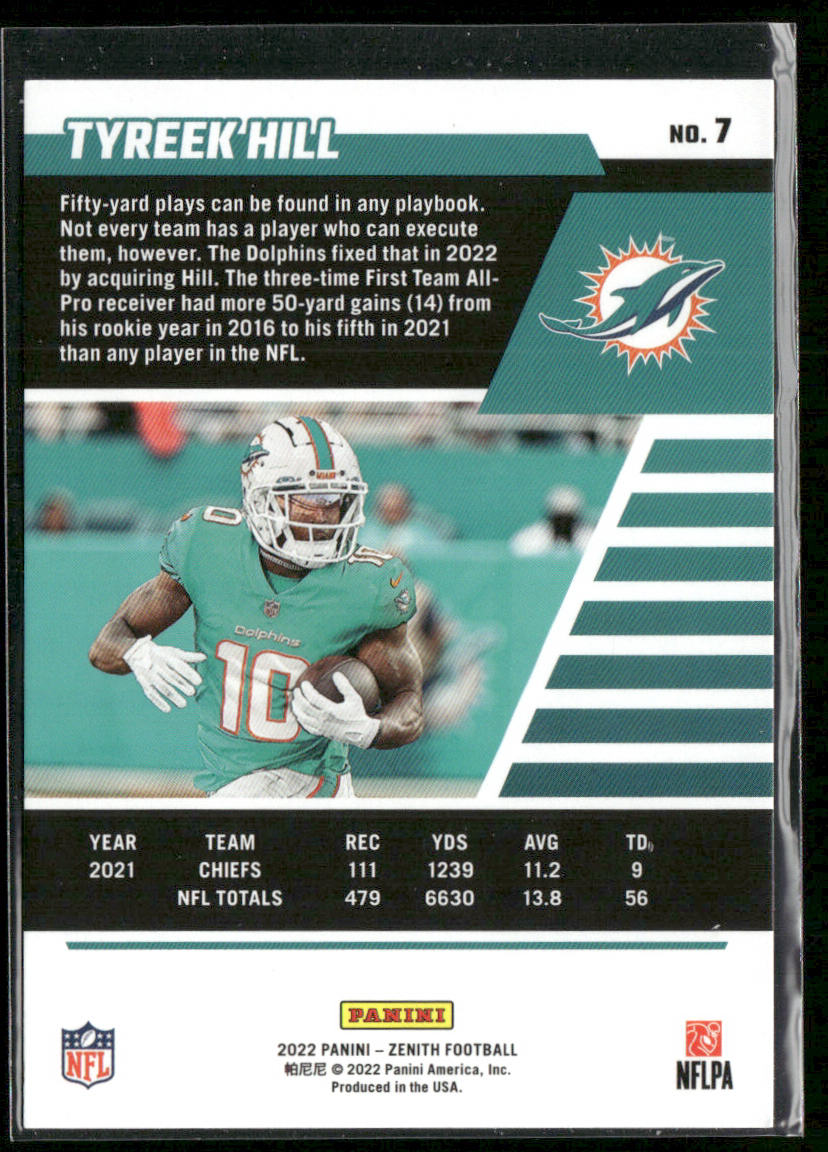 Tyreek Hill 2022 Zenith Red Zone #7 Miami Dolphins