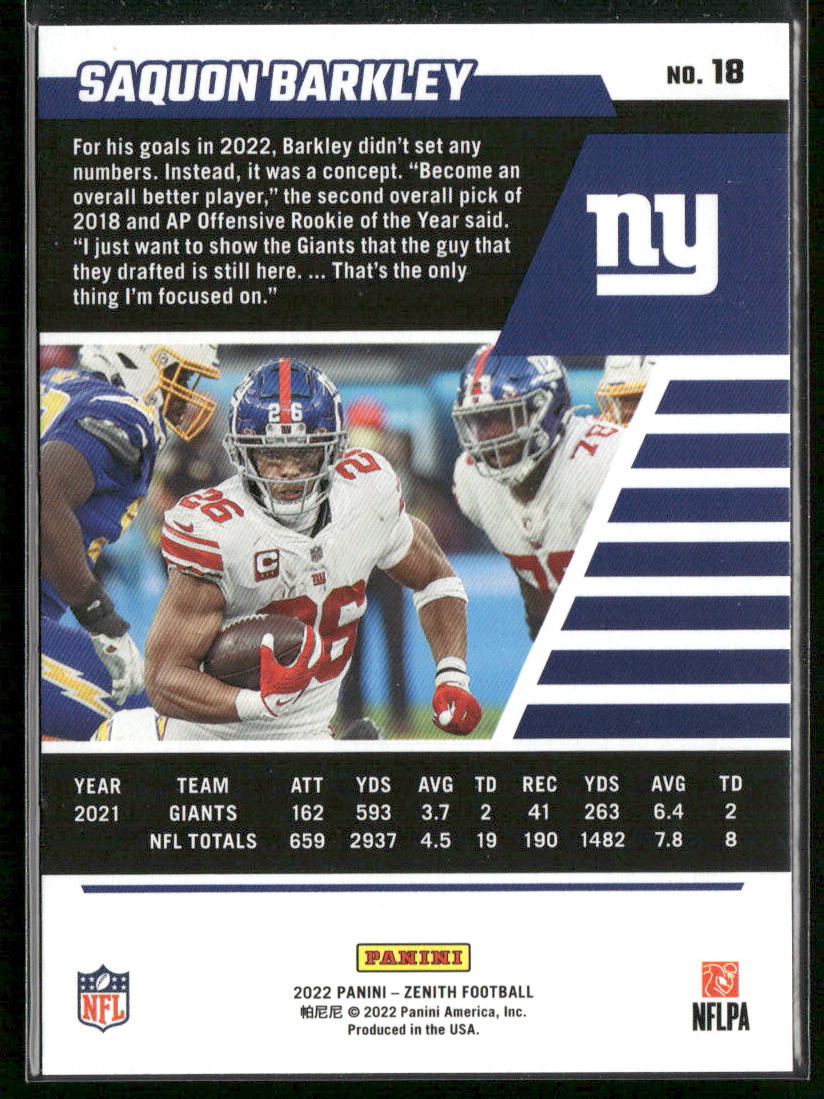 Saquon Barkley 2022 Zenith #18 New York Giants