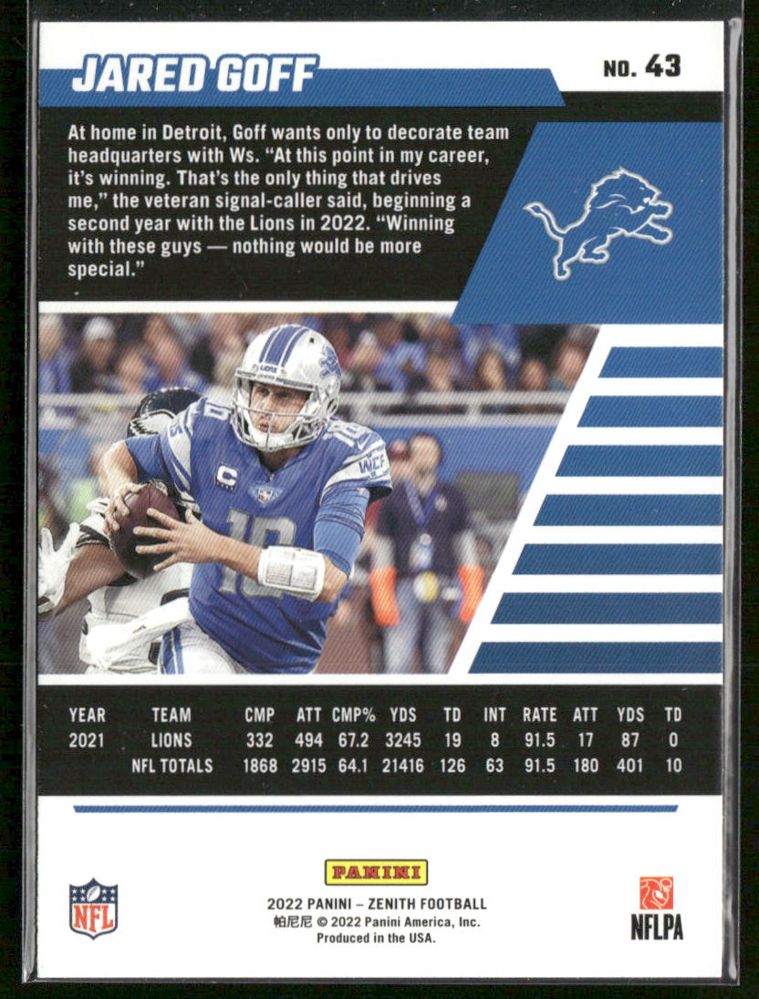 Jared Goff 2022 Zenith Retail #43 Detroit Lions