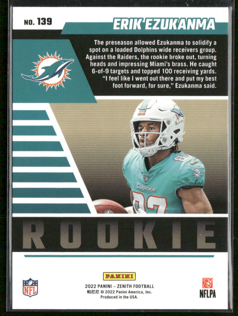Erik Ezukanma 2022 Zenith Retail #139 RC Miami Dolphins