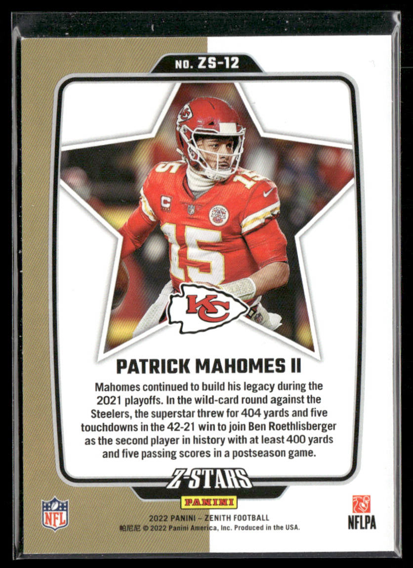Patrick Mahomes II 2022 Zenith Z-Stars #ZS-12 Kansas City Chiefs