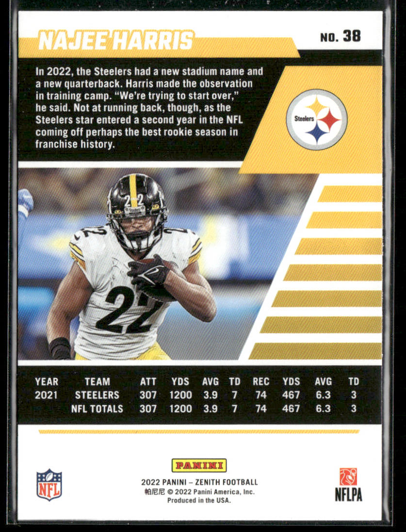 Najee Harris 2022 Zenith Retail #38 Pittsburgh Steelers