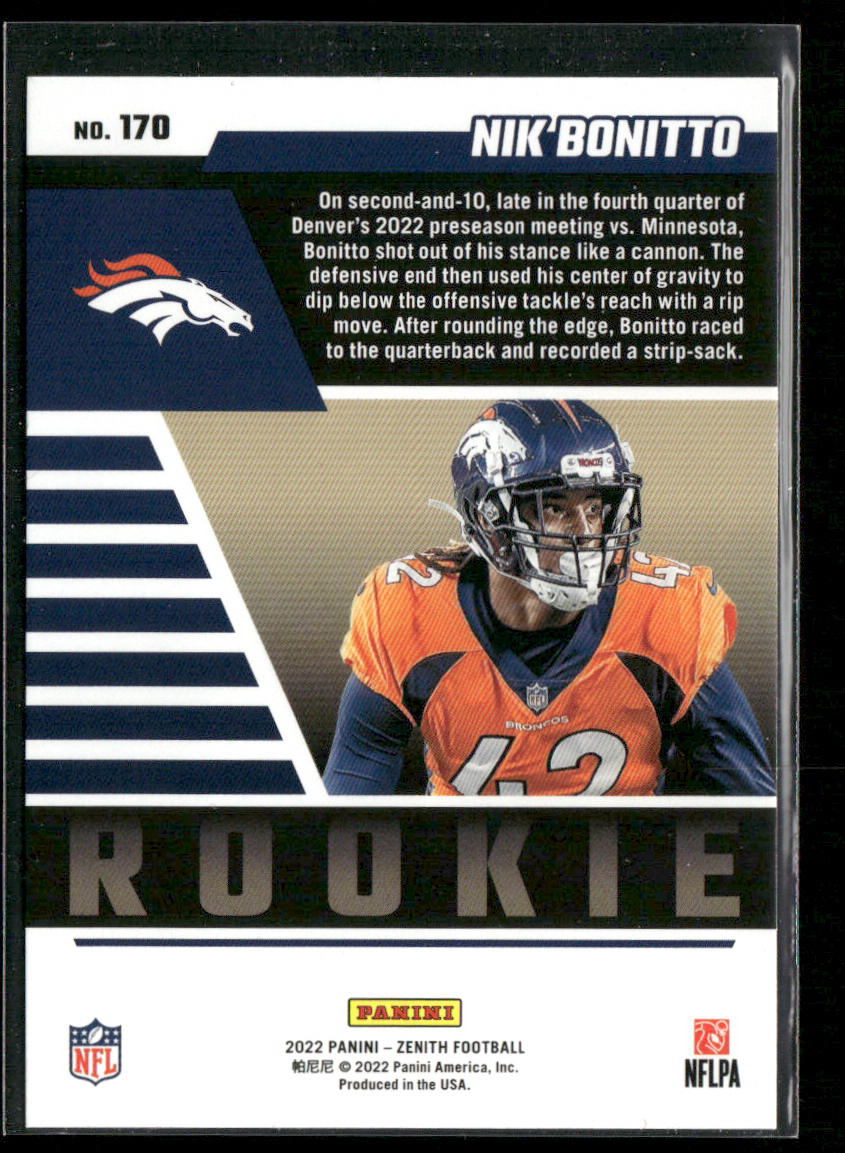 Nik Bonitto 2022 Zenith Retail #170 RC Denver Broncos
