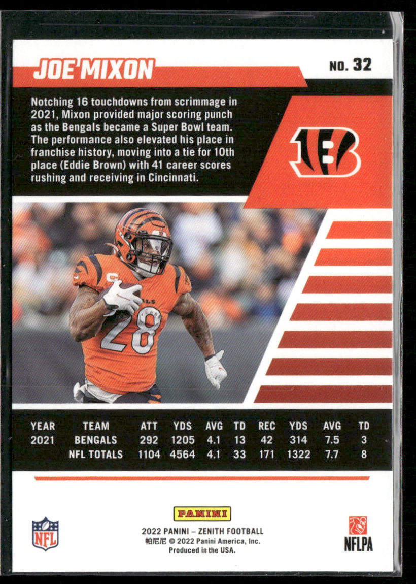 Joe Mixon 2022 Zenith Red Zone #32 Cincinnati Bengals