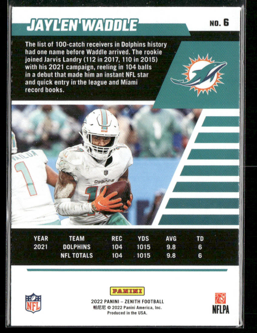 Jaylen Waddle 2022 Zenith #6 Miami Dolphins