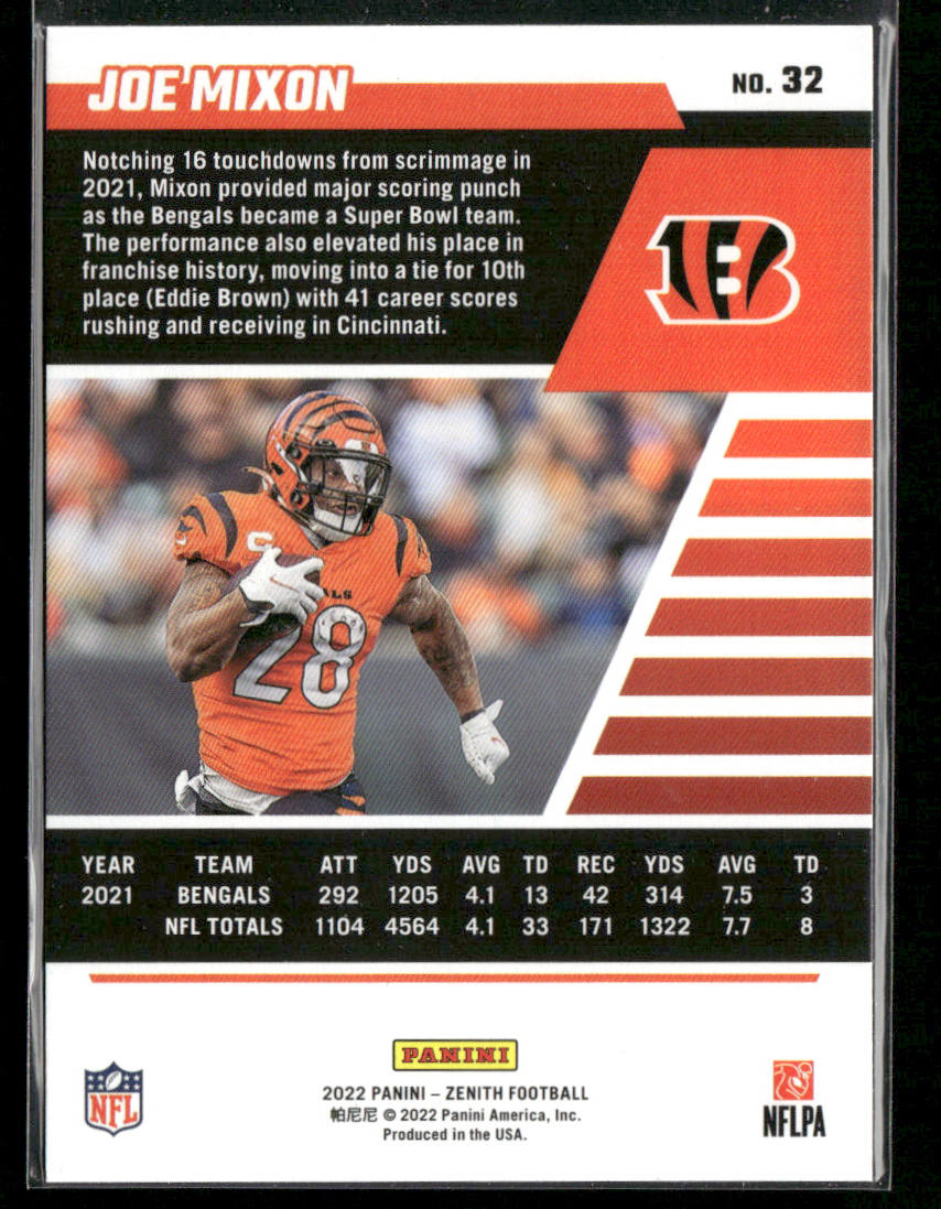 Joe Mixon 2022 Zenith #32 Cincinnati Bengals