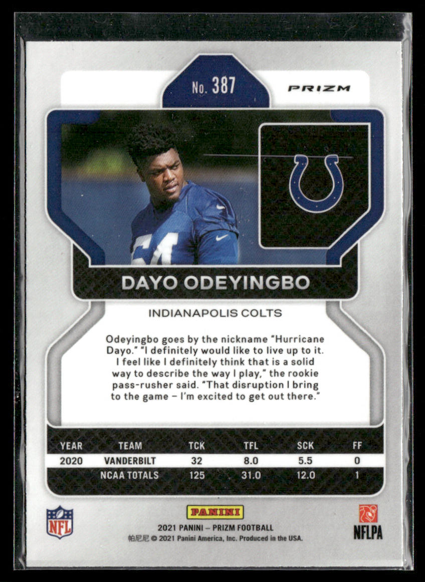 Dayo Odeyingbo 2021 Panini Prizm Blue #387 RC Indianapolis Colts