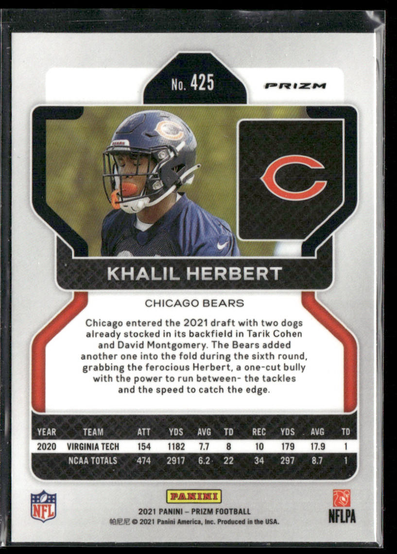 Khalil Herbert 2021 Panini Prizm Lazer #425 RC Chicago Bears