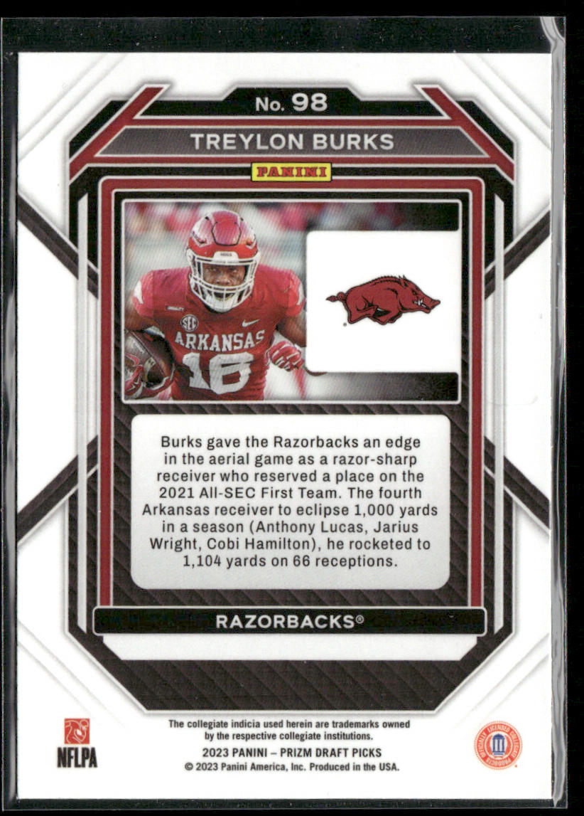 Treylon Burks 2023 Panini Prizm Draft Picks #98 Arkansas Razorbacks