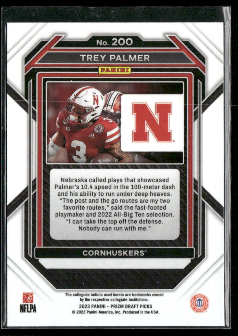 Trey Palmer 2023 Panini Prizm Draft Picks #200 Nebraska Cornhuskers