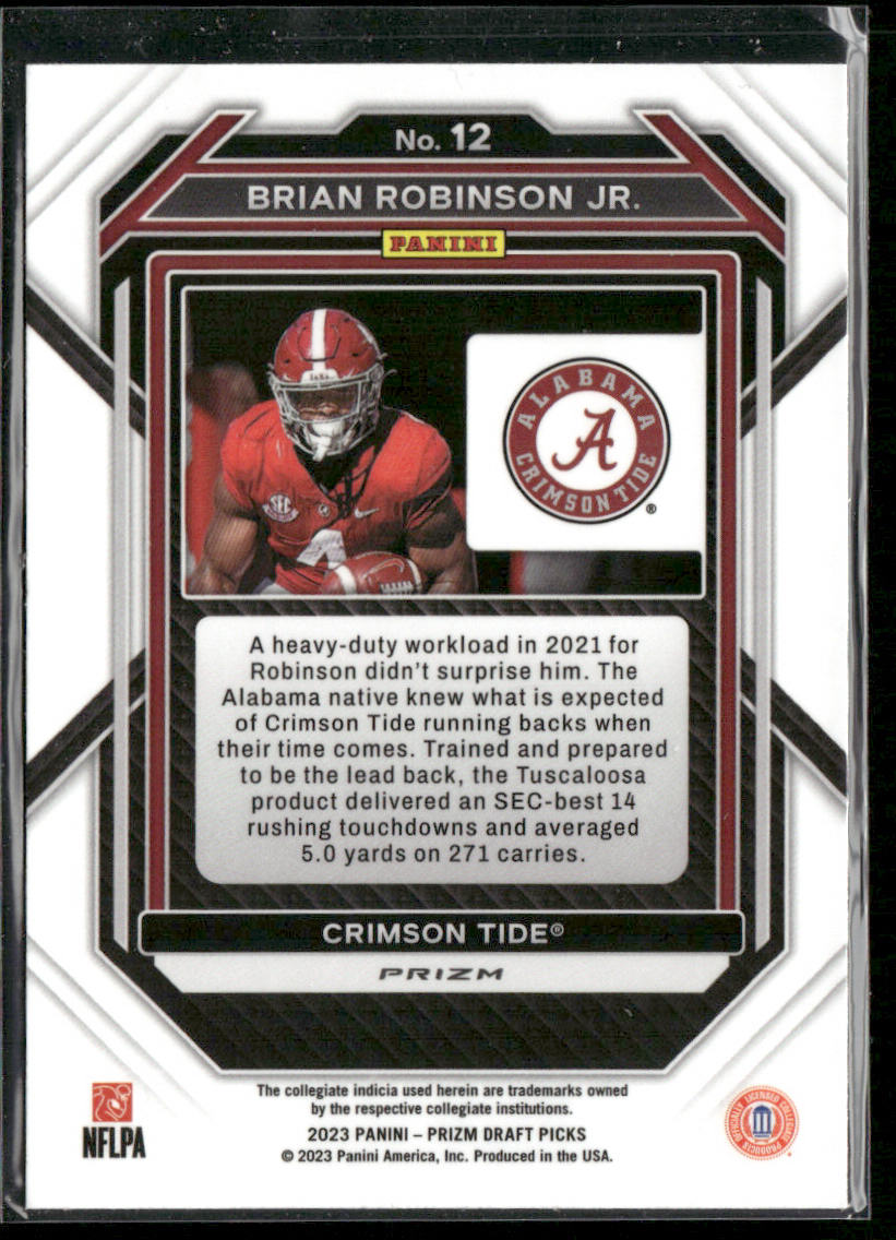 Brian Robinson Jr. 2023 Panini Prizm Draft Picks Prizms Red Ice #12 Crimson Tide
