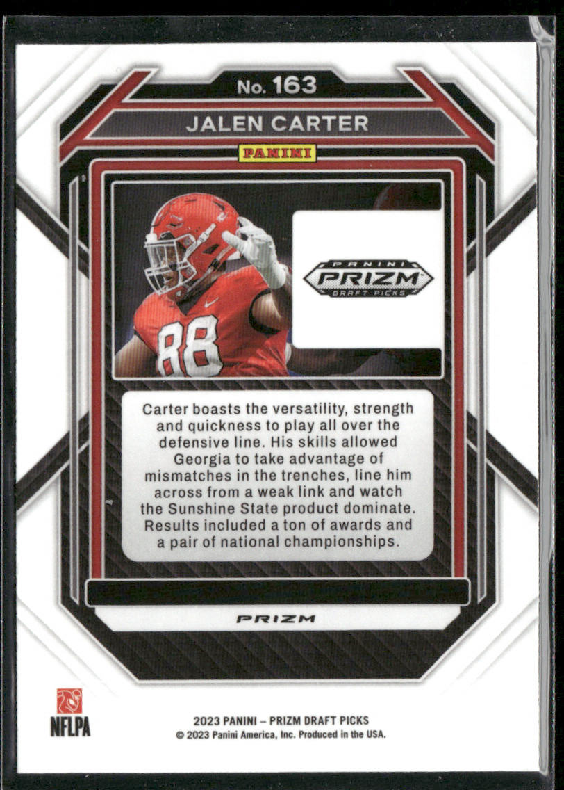 Jalen Carter 2023 Panini Prizm Draft Picks Prizms Red Ice #163 Georgia Bulldogs