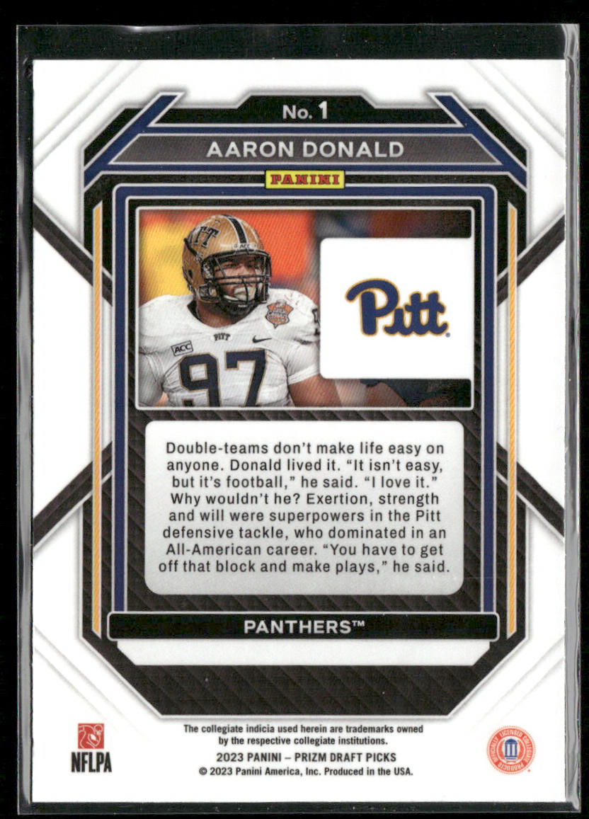 Aaron Donald 2023 Panini Prizm Draft Picks #1 Pittsburgh Panthers