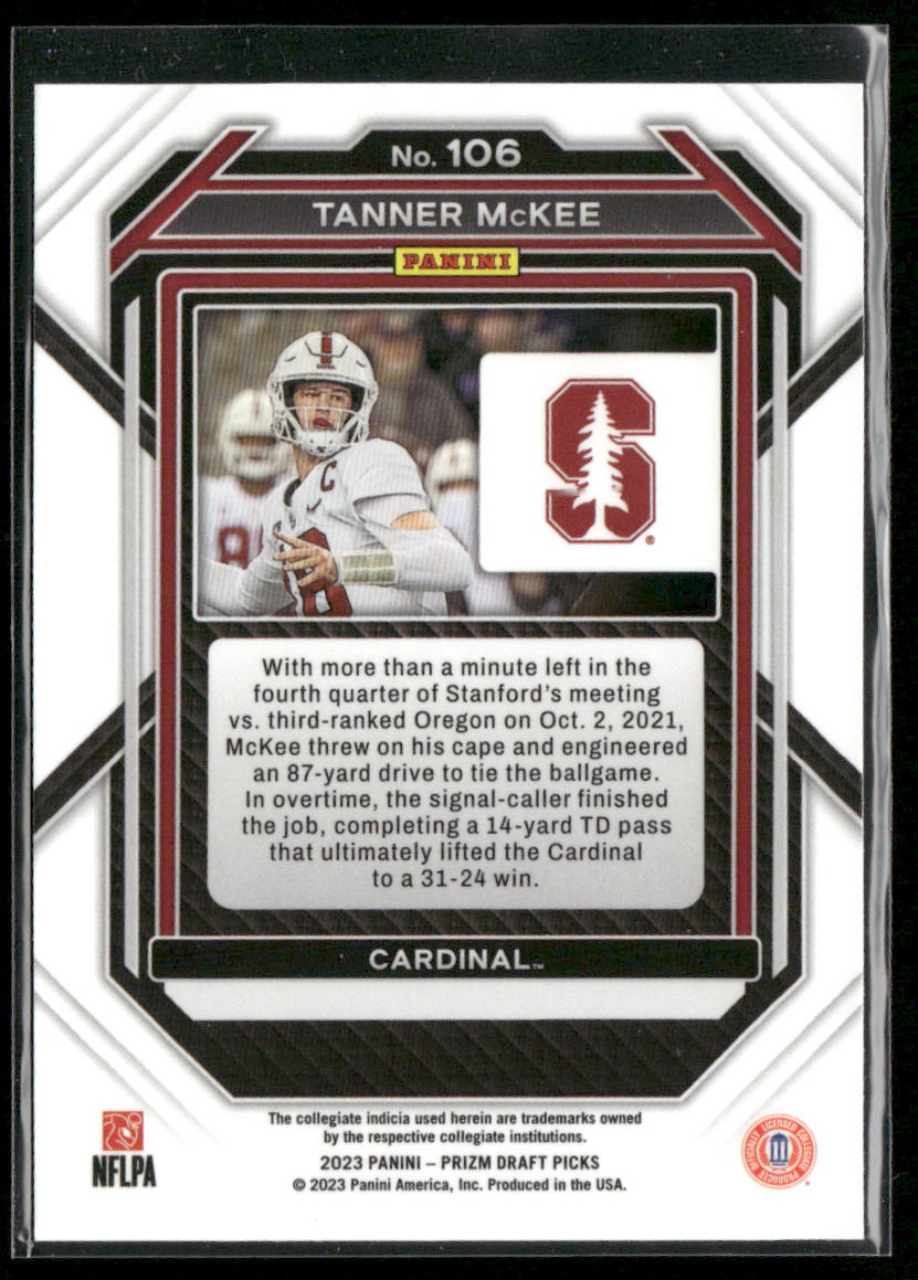 Tanner McKee 2023 Panini Prizm Draft Picks #106 Stanford Cardinal