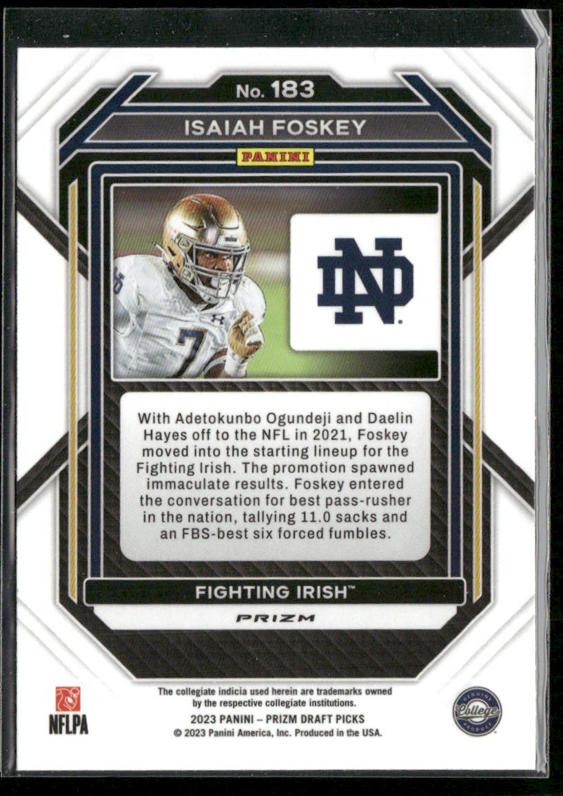 Isaiah Foskey 2023 Panini Prizm Draft Picks Prizms Red Ice #183 Fighting Irish