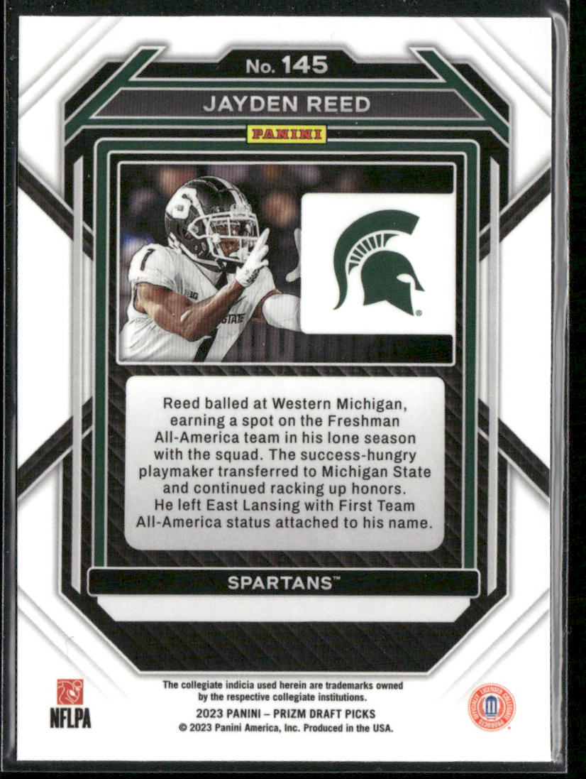 Jayden Reed 2023 Panini Prizm Draft Picks #145 Michigan State Spartans