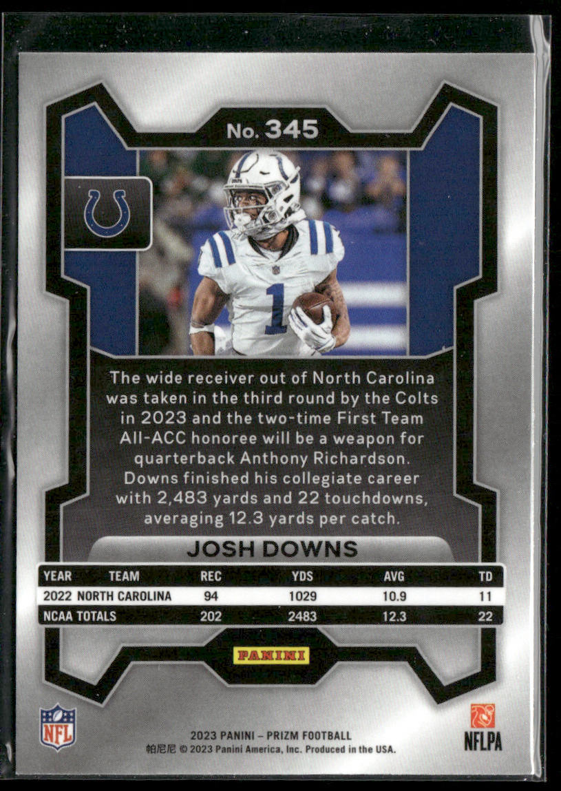 Josh Downs 2023 Panini Prizm #345 RC Indianapolis Colts