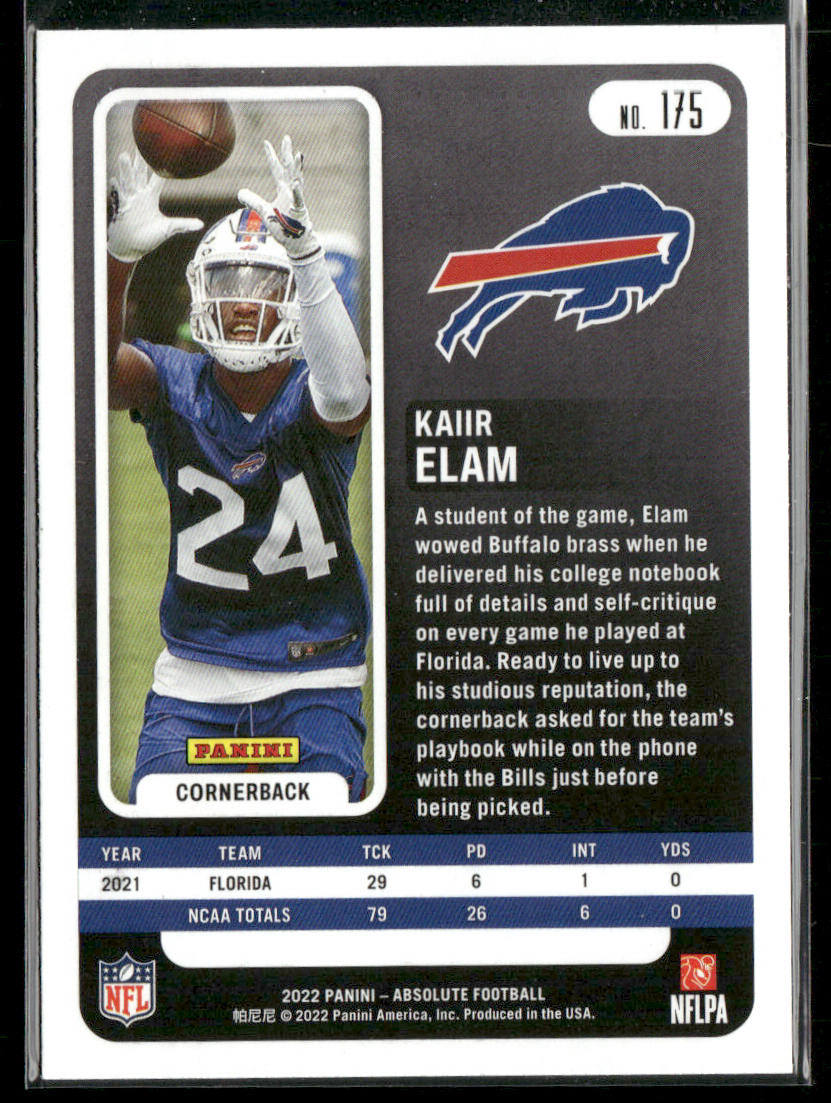 Kaiir Elam 2022 Panini Absolute Retail #175 RC Buffalo Bills