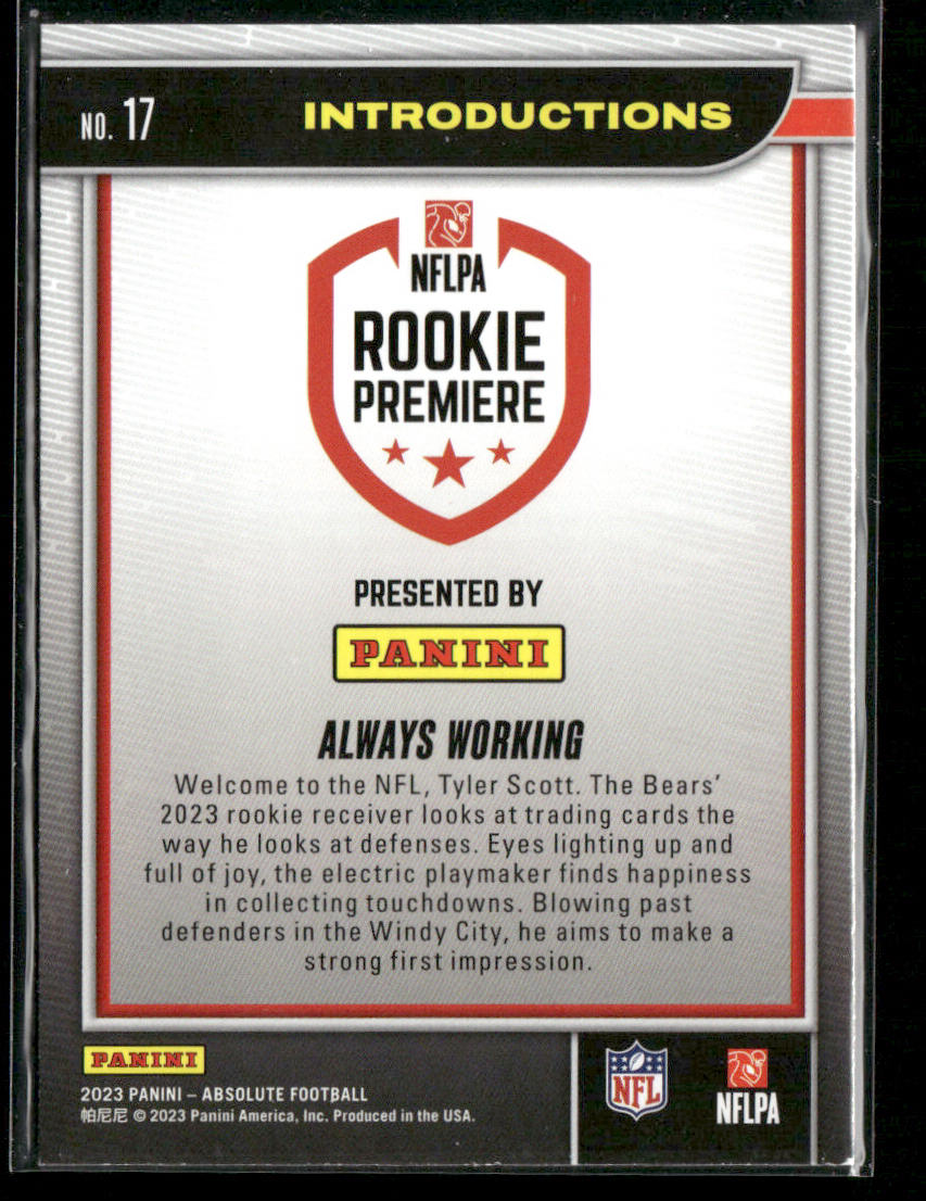 Tyler Scott 2023 Panini Absolute Introductions RC #17 Chicago Bears