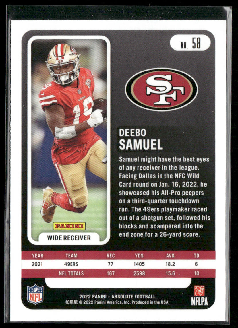 Deebo Samuel 2022 Panini Absolute Retail #58 San Francisco 49ers