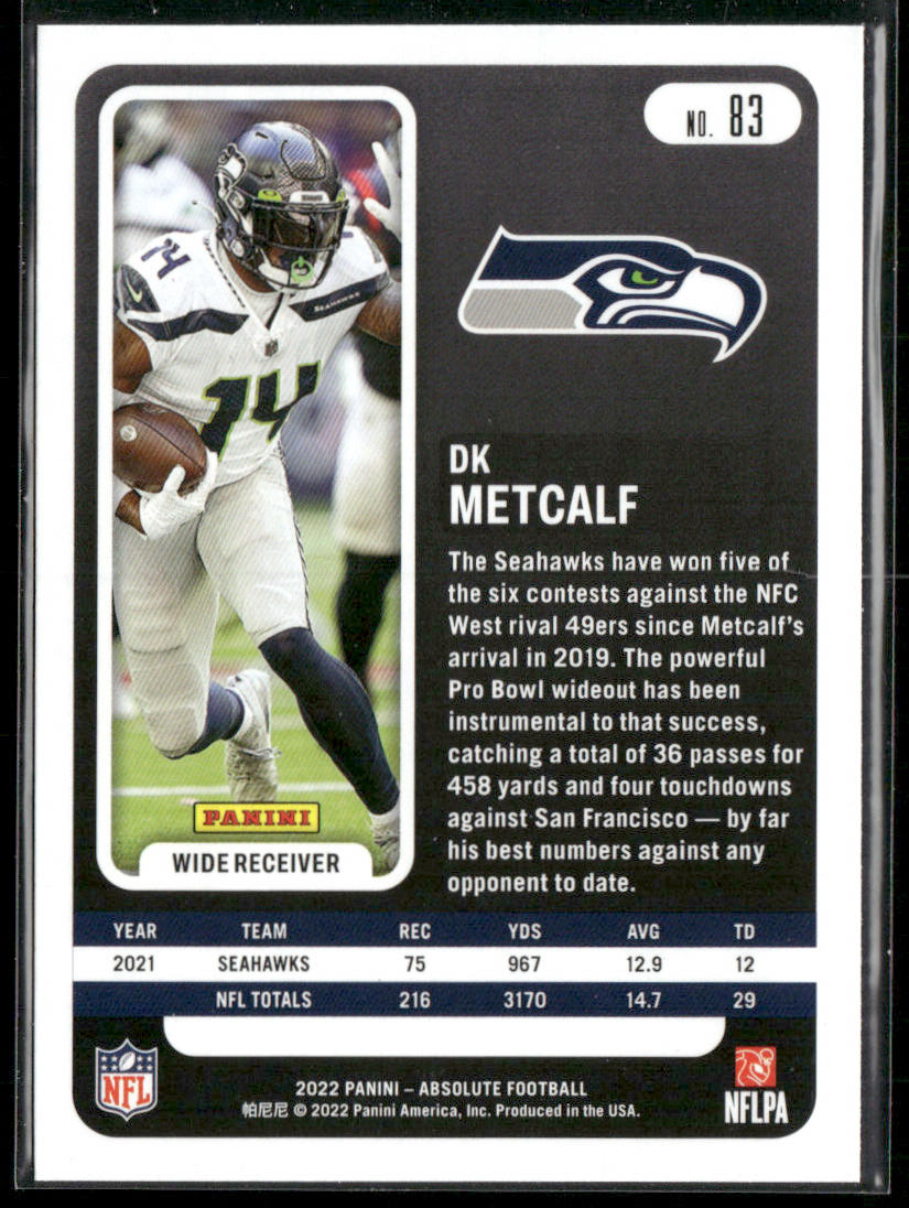 DK Metcalf 2022 Panini Absolute Green #83 Seattle Seahawks