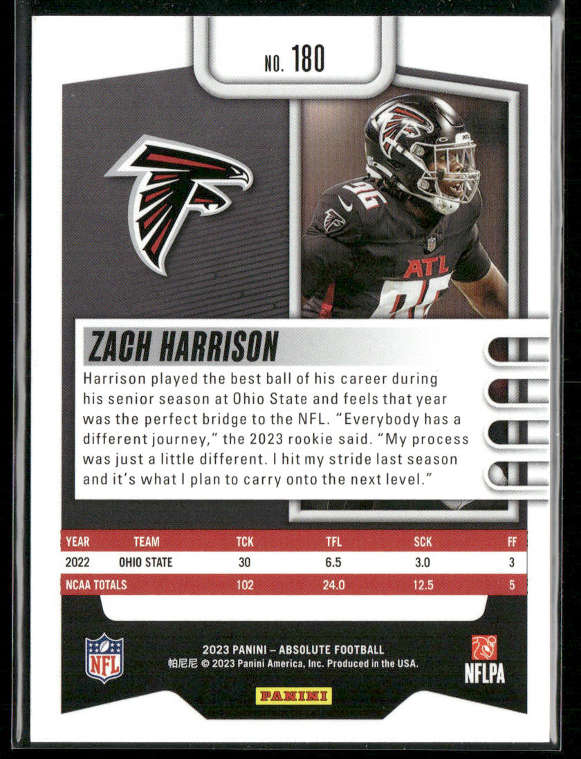 Zach Harrison 2023 Panini Absolute Retail #180 RC Atlanta Falcons