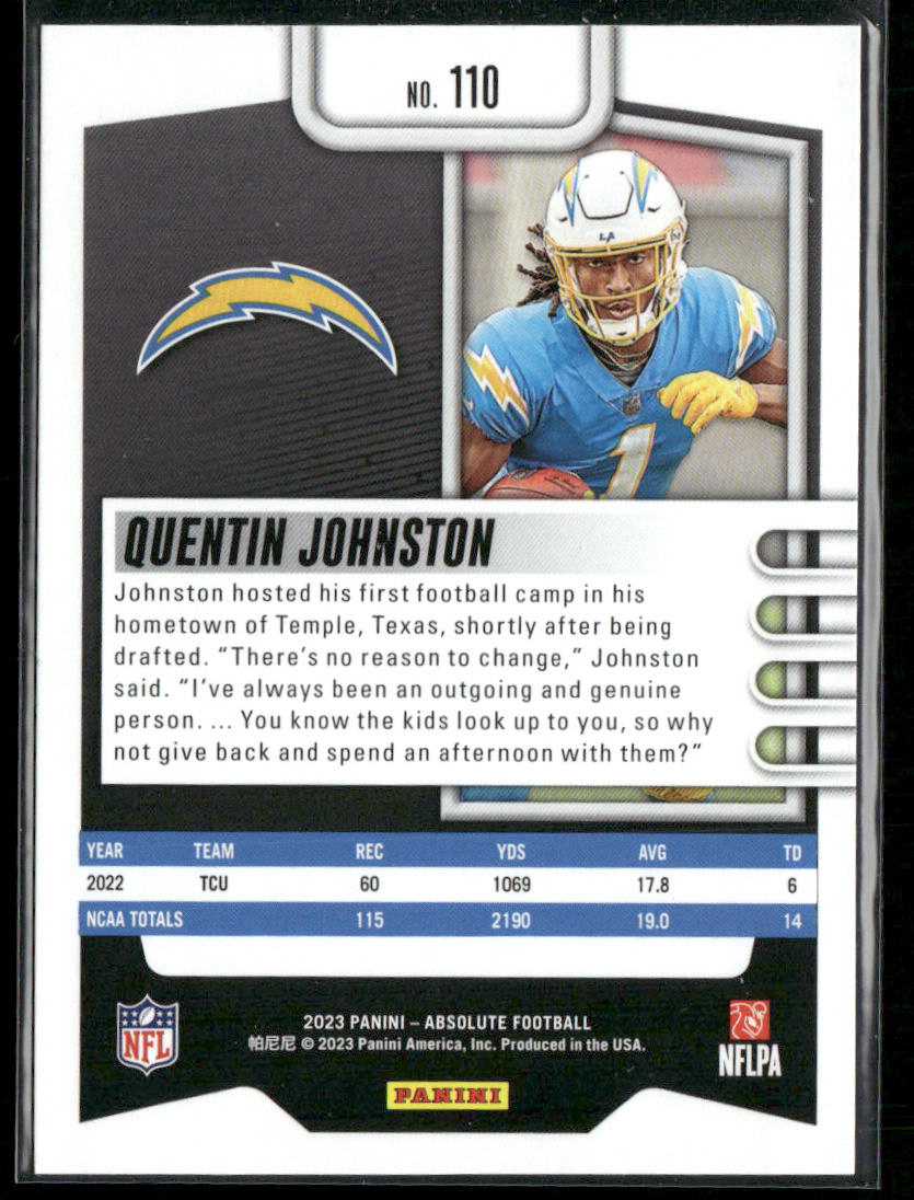 Quentin Johnston 2023 Panini Absolute Retail #110 RC Los Angeles Chargers