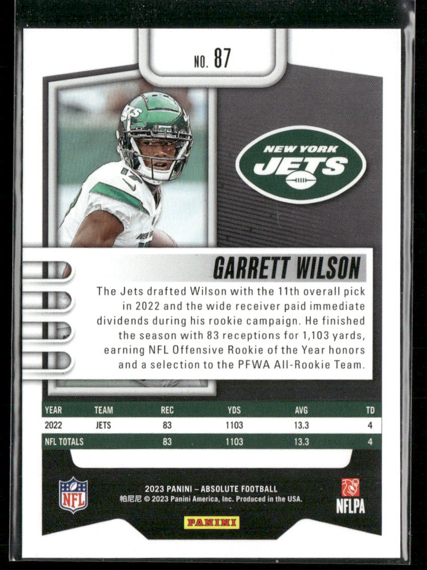 Garrett Wilson 2023 Panini Absolute #87 New York Jets
