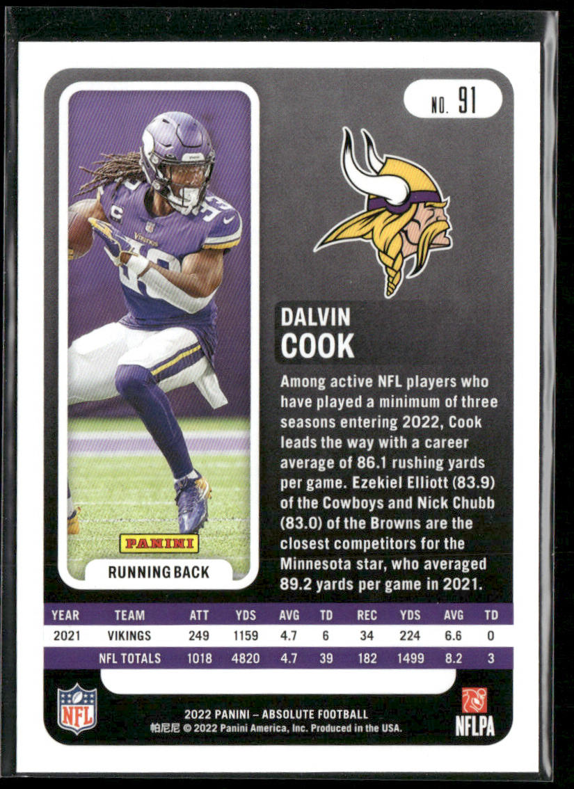 Dalvin Cook 2022 Panini Absolute #91 Minnesota Vikings