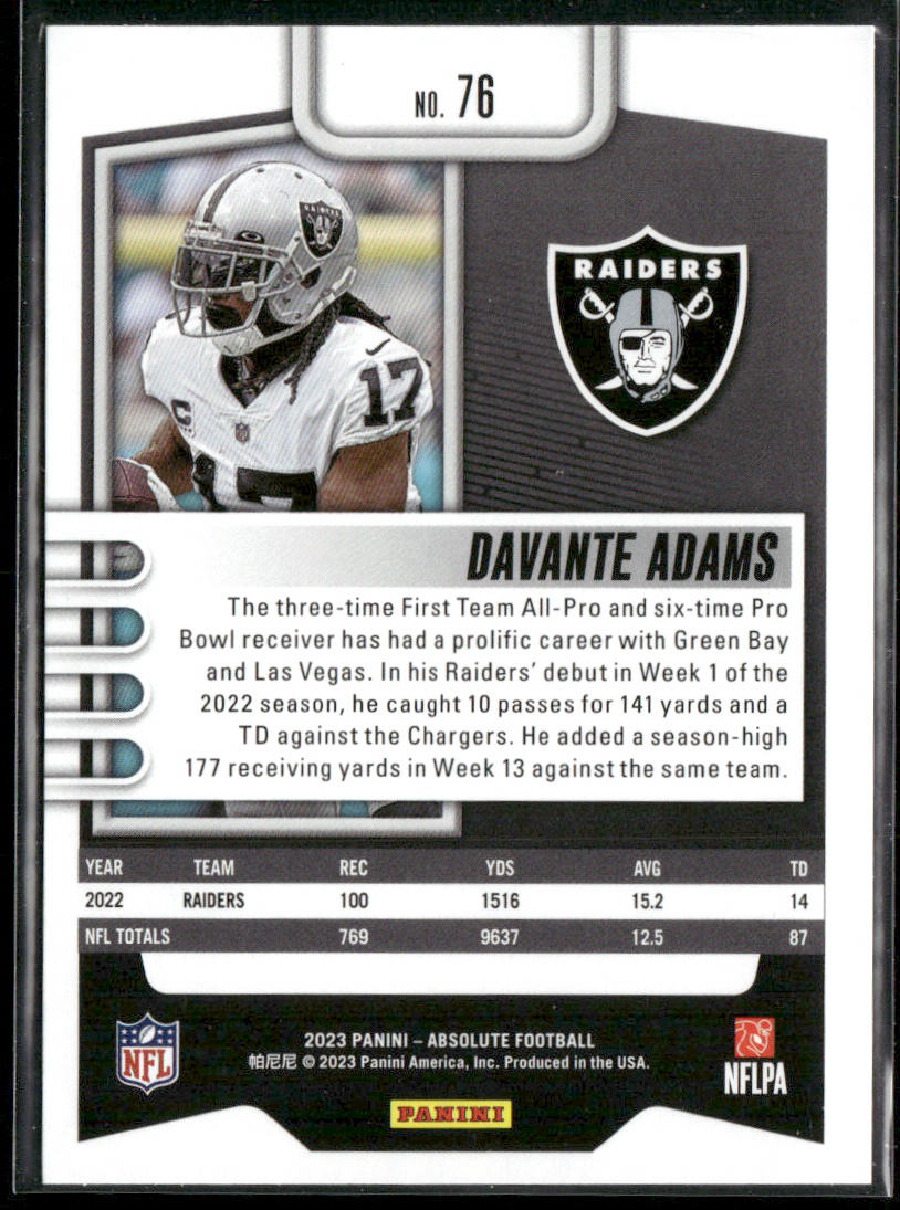 Davante Adams 2023 Panini Absolute Green #76 Las Vegas Raiders