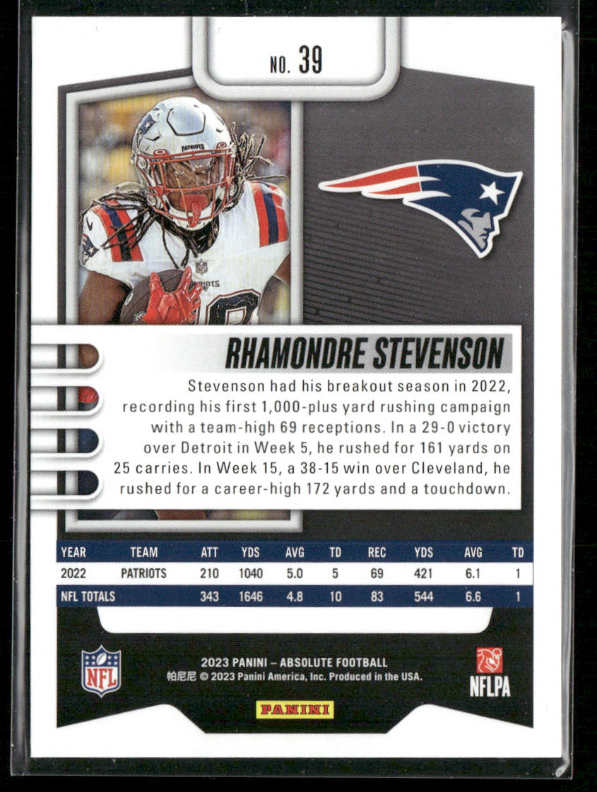 Rhamondre Stevenson 2023 Panini Absolute Retail #39 New England Patriots