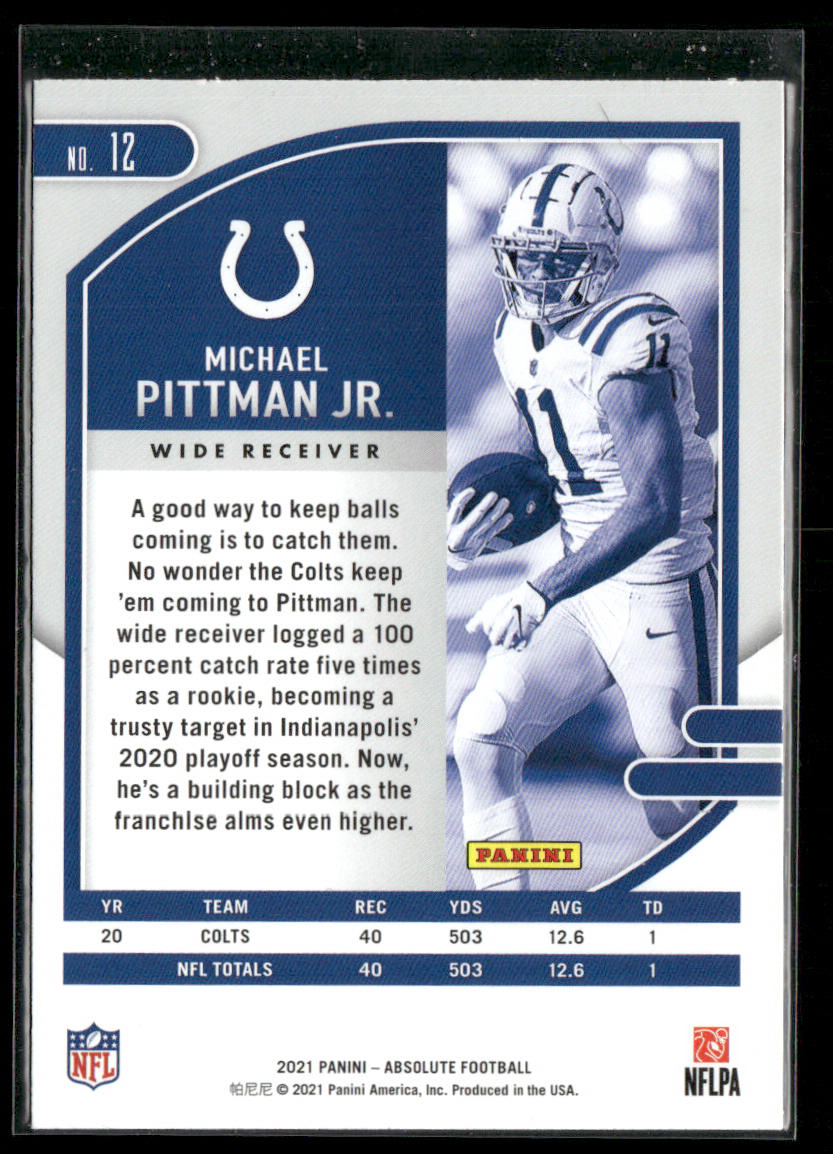 Michael Pittman Jr. 2021 Panini Absolute #12 Indianapolis Colts