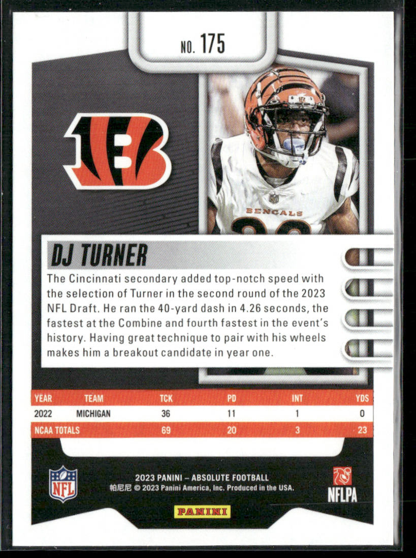 DJ Turner 2023 Panini Absolute Retail #175 RC Cincinnati Bengals