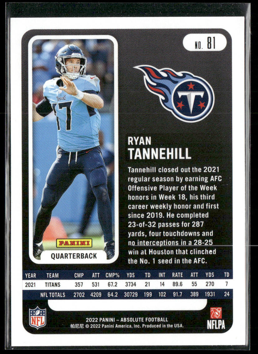 Ryan Tannehill 2022 Panini Absolute Retail #81 Tennessee Titans
