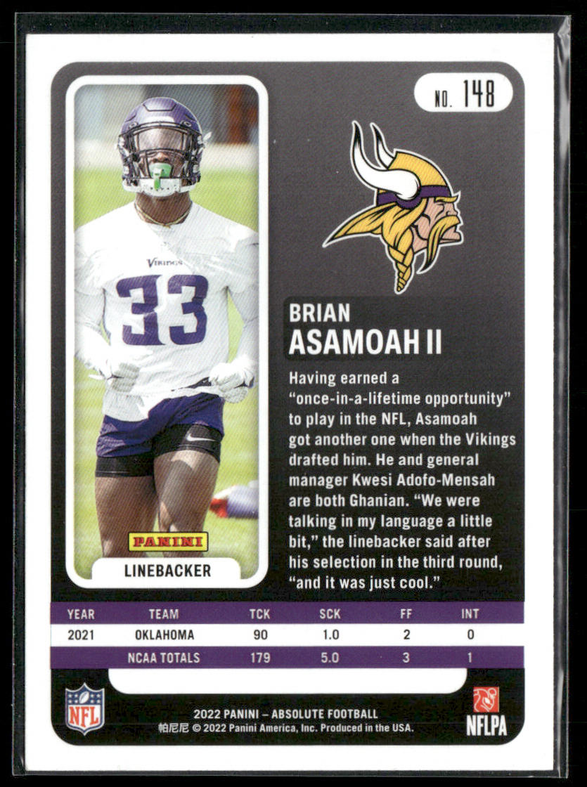 Brian Asamoah II 2022 Panini Absolute Retail #148 RC Minnesota Vikings