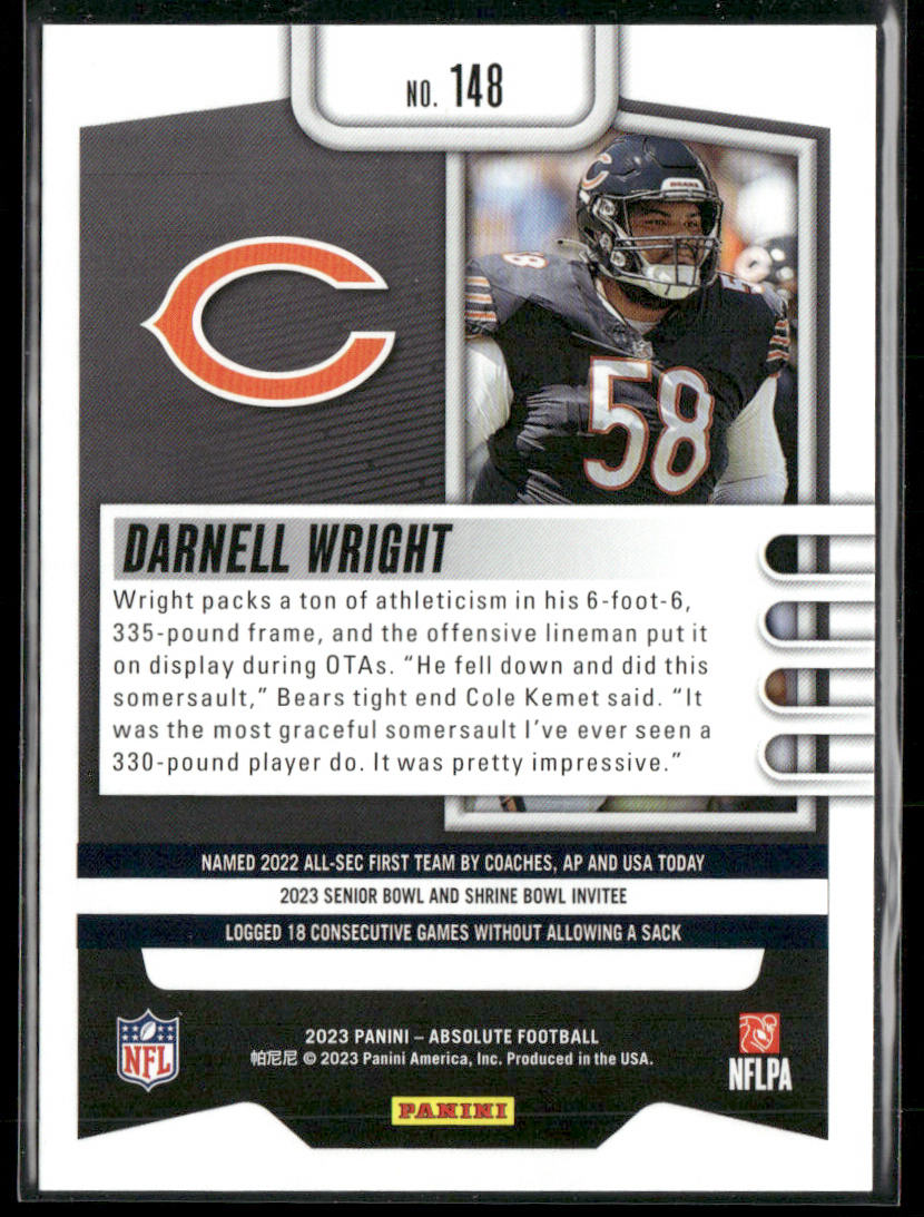 Darnell Wright 2023 Panini Absolute Retail #148 RC Chicago Bears
